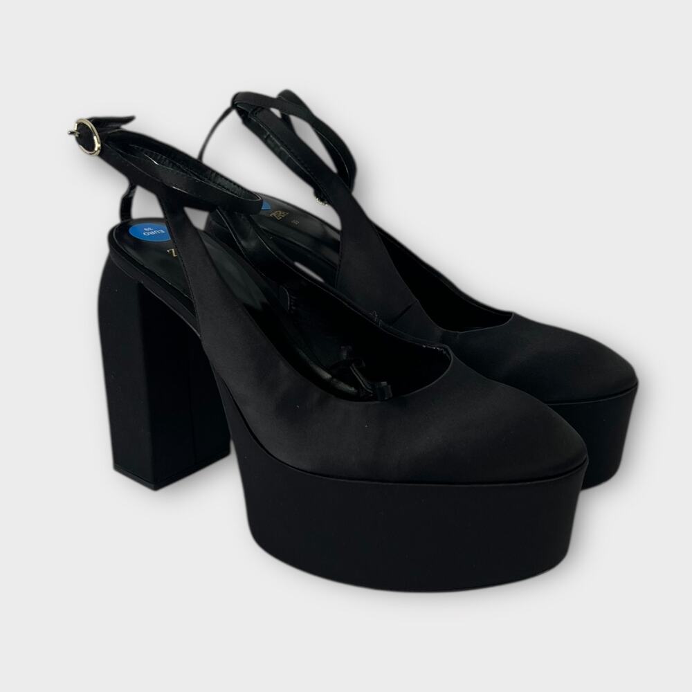 Zara Satin High Heel Platform Slingback Heels Size 39 NEW - Picture 2 of 8